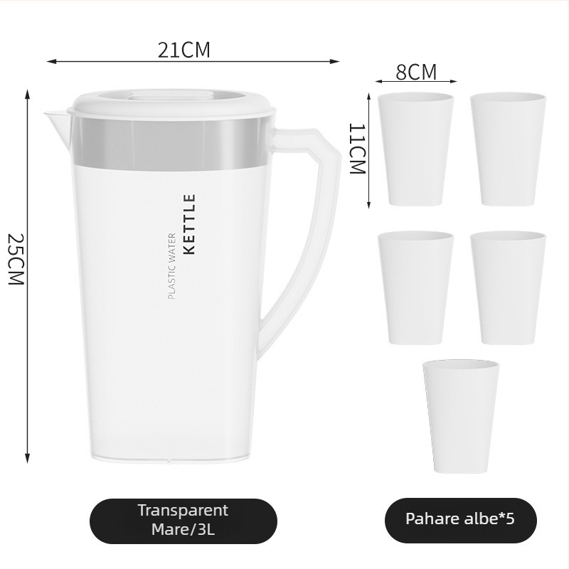 Carafă de apă din plastic de calitate alimentară, rezistentă la temperaturi înalte, capacitate mare, pentru apă, suc, lapte și ceai