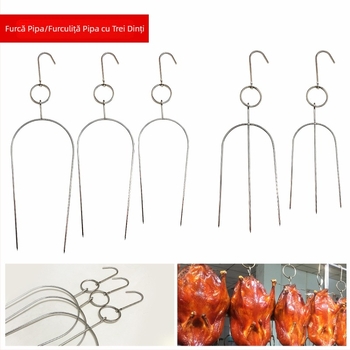 Pingcheng set de barbeque din oțel inoxidabil – inel de porc cu trei straturi pentru grătar, furculiță groasă pentru aripioare de pui, furculiță Pipa și cârlig pentru carne la grătar