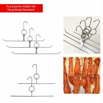 Pingcheng set de barbeque din oțel inoxidabil – inel de porc cu trei straturi pentru grătar, furculiță groasă pentru aripioare de pui, furculiță Pipa și cârlig pentru carne la grătar