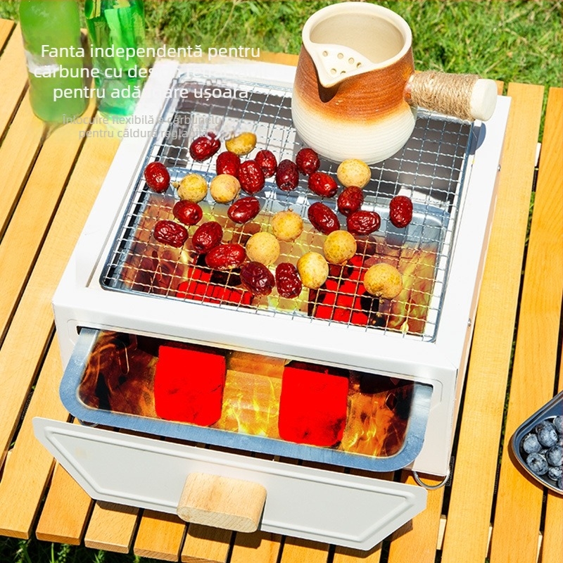 Plită multifuncțională pentru ceai, set complet pentru camping și curte, grătar cu cărbune portabil pentru exterior