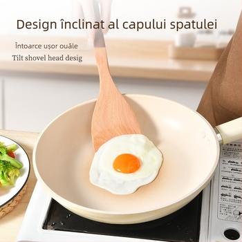 Set cu spatulă din lemn cu mâner lung, lingură pentru orez și lingură de supă pentru tigăi antiaderente