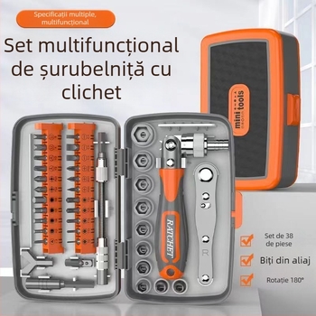 Set universal 38 în 1 cu clichetă și capete pentru întreținere casnică, auto și industrială