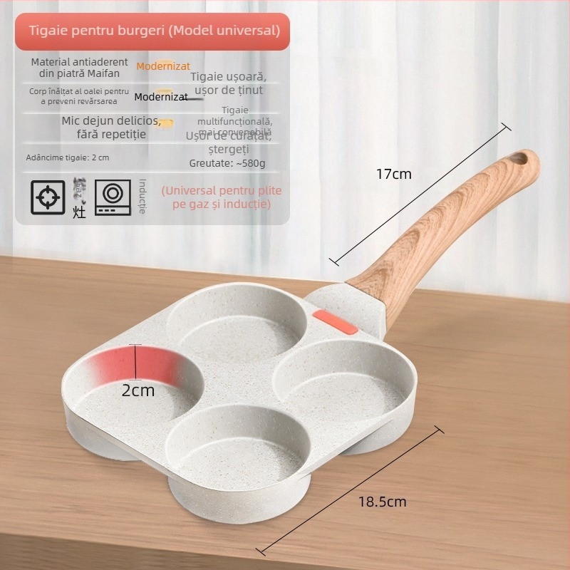 Tigaie antiaderentă pentru burgeri, ouă și clătite; stil coreean; modelul 05; greutate 1 kg; adâncime 2 cm; tigaie plată, fără capac.