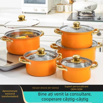 Set de vase din oțel inoxidabil cu mânere aurii, 10 piese, oale adânci pentru supă, bază magnetică