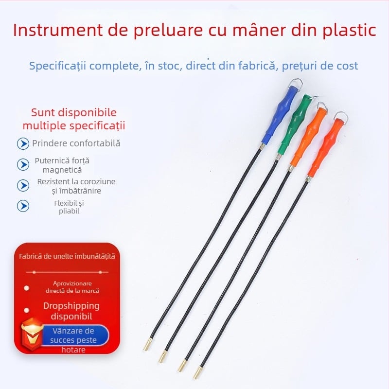 Unealtă magnetică de ridicare cu mâner lung, anti-alunecare, flexibilă, arc curbat, accesoriu pentru reparații auto, mâner din plastic