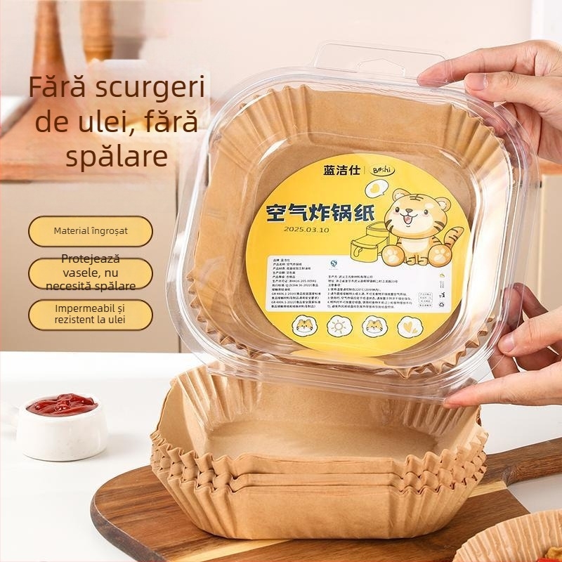 Hârtie pergament absorbantă pentru friteuza cu aer, hârtie de copt cu acoperire din silicon, pătrată