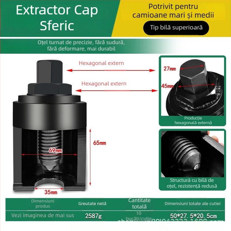 Unealtă de reparații auto: ciocan pneumatic manual pentru demontarea tijei de direcție și a brațului rocker, trăgător pentru articulația cu bilă, extractor pentru cușca cu bilă.