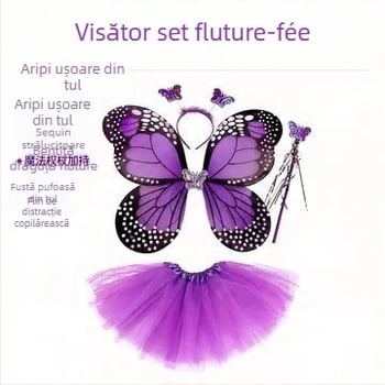 Set patru piese: aripi de fluture, fustă tutu, baghetă de zână și diademă