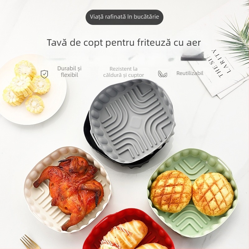 Tavă de silicon rezistentă la temperaturi înalte pentru air fryer, covoraș de copt reutilizabil, tavă de gătit pentru uz casnic.