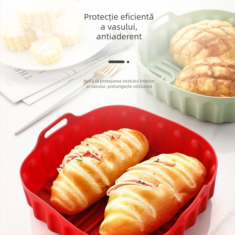 Tavă de silicon rezistentă la temperaturi înalte pentru air fryer, covoraș de copt reutilizabil, tavă de gătit pentru uz casnic.