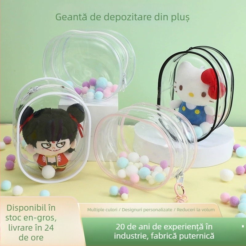 Geantă de depozitare pentru păpuși din pluș, 15 cm, husă transparentă PVC, impermeabilă, protecție împotriva prafului pentru călătorii