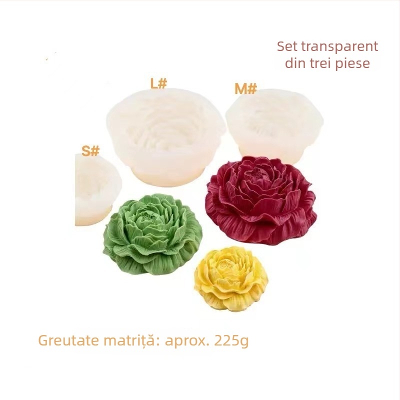 Formă din silicon pentru lumânări cu floare de bujor (mare, medie, mică) pentru săpunuri, ipsos și decorațiuni de coacere