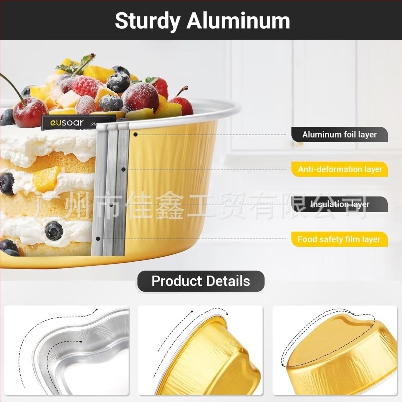 Formă de tort inimă pentru cuptor, ustensile de patiserie pentru uz casnic, forme din folie de aluminiu pentru budincă și prăjituri în air fryer