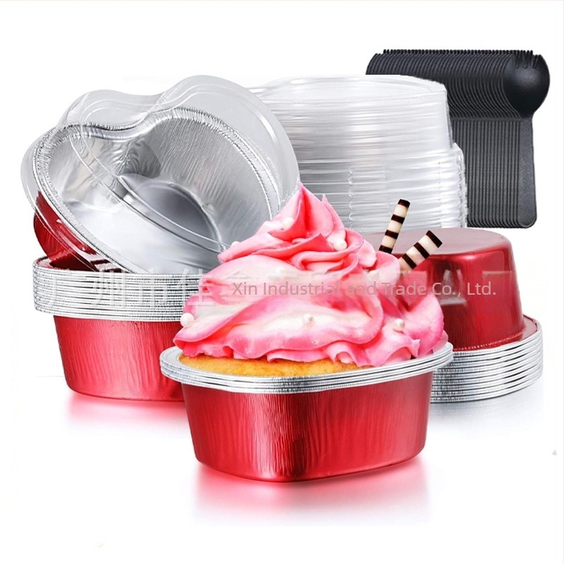 Formă de tort inimă pentru cuptor, ustensile de patiserie pentru uz casnic, forme din folie de aluminiu pentru budincă și prăjituri în air fryer