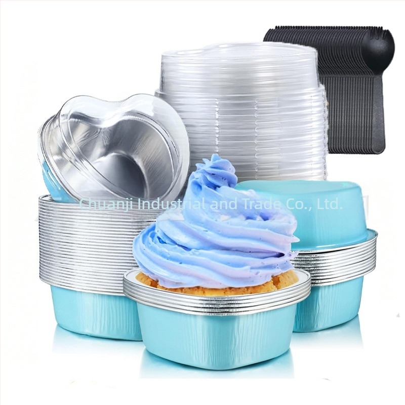 Formă de tort inimă pentru cuptor, ustensile de patiserie pentru uz casnic, forme din folie de aluminiu pentru budincă și prăjituri în air fryer