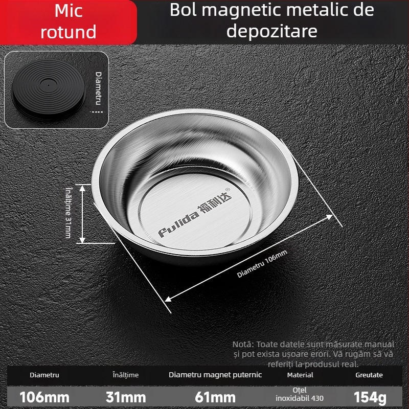 Vas magnetic din oțel inoxidabil pentru depozitare unelte auto