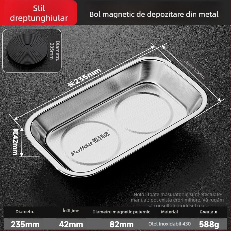 Vas magnetic din oțel inoxidabil pentru depozitare unelte auto