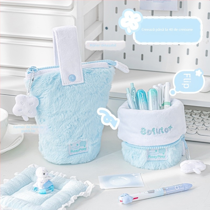 RosyPosy Soft Milky Series penar vertical din pluș, capacitate mare
