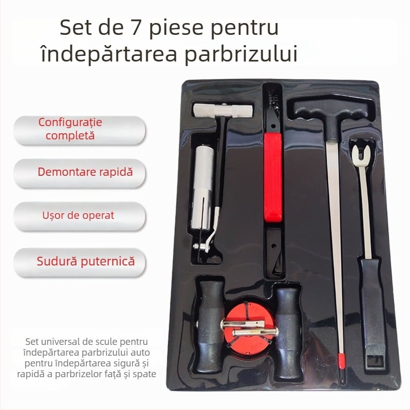 Set de instrumente pentru demontarea parbrizului auto, cu sârmă din oțel – set de șapte piese