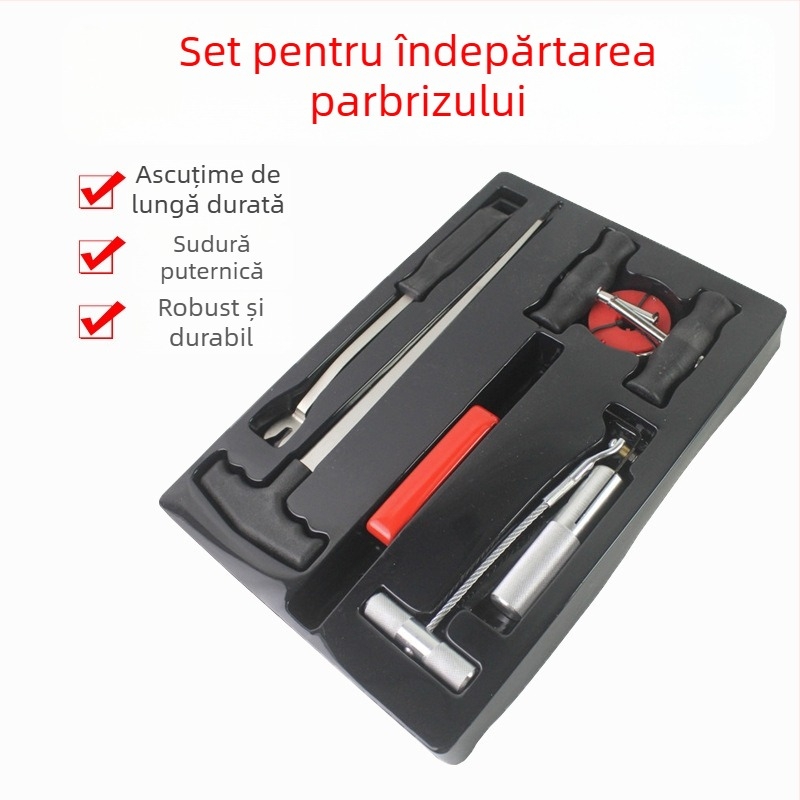 Set de instrumente pentru demontarea parbrizului auto, cu sârmă din oțel – set de șapte piese
