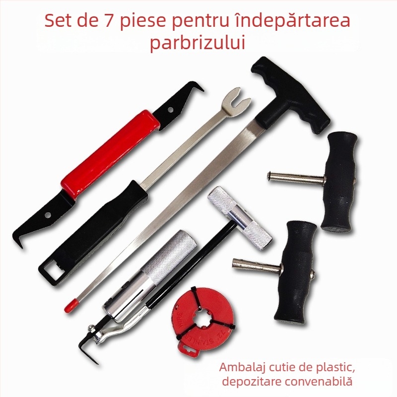 Set de instrumente pentru demontarea parbrizului auto, cu sârmă din oțel – set de șapte piese
