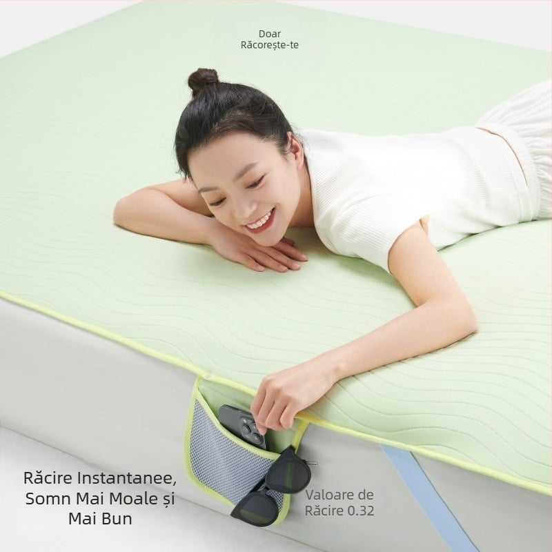 Saltea de pat pliabilă din ice silk, răcire instantanee, lavabilă la mașină, vară, potrivită pentru pat de 1,5–1,8 m