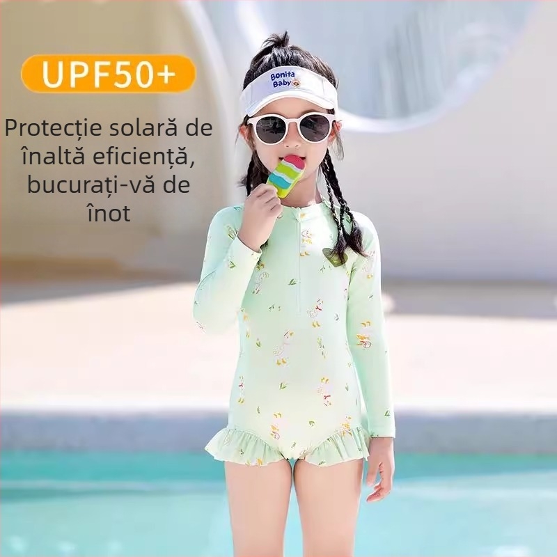 Costum de baie pentru copii – stil coreean pentru fetițe, uscare rapidă, vârsta 2–14 ani