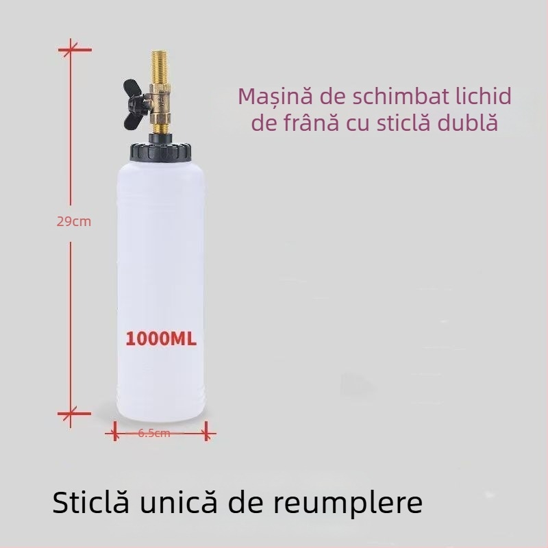 Dispozitiv pneumatic pentru înlocuirea fluidului de frână – kit de umplere/extragere cu recipient de 1000 ml, pompă 750 ml, conductă rezistentă la presiune, duză de aer și furtun