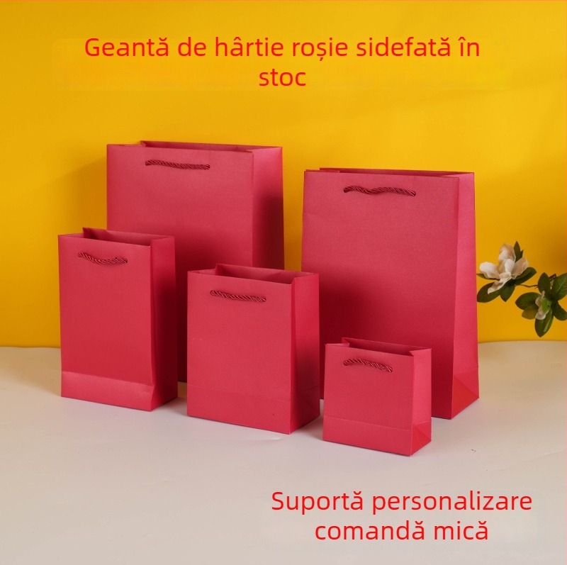 Geantă de bijuterii în stil Chow Tai Fook, pungă de hârtie burgundă pentru cadouri