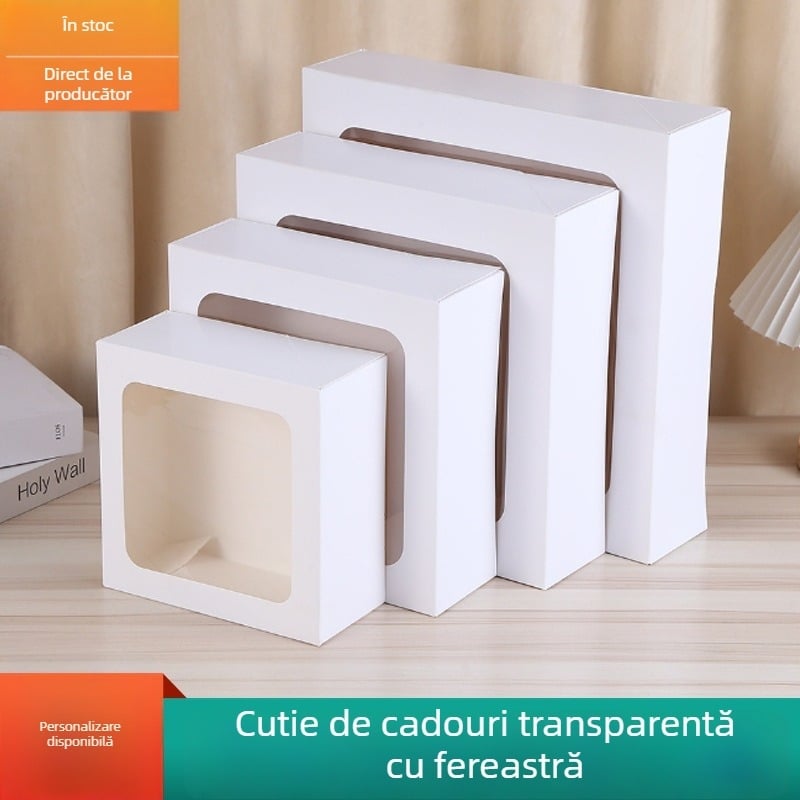 Cutie cadou cu fereastră transparentă pentru patiserie, ambalaj alb din carton, cutie cadou de sărbători