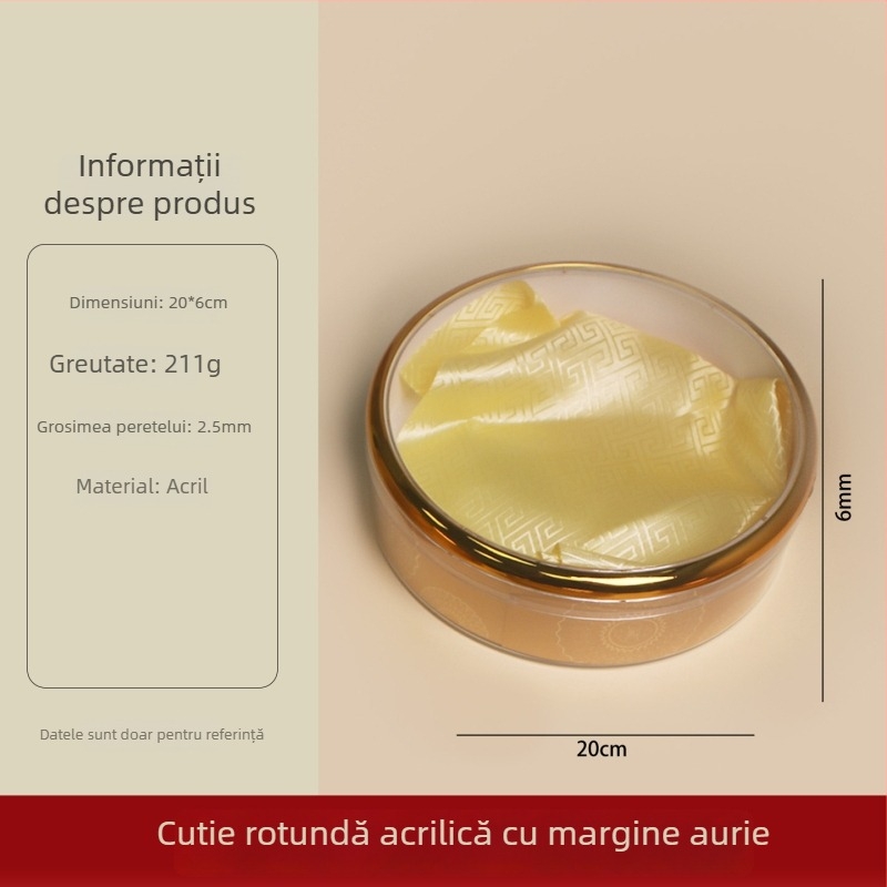 Cutie cadou circulară, transparentă din acril, cu tavă interioară cu margine aurie, pentru set Bird's Nest, Cordyceps, American Ginseng, Sea Cucumber și Dendrobium