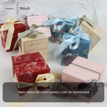 Cutie de bomboane pentru nuntă în stil forestier, din carton ecologic, ambalaj cadou, dimensiuni 18×15×12 cm și 10×8×11 cm