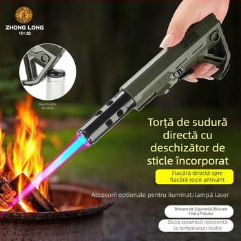 Zhonglong ZL-053B Aprindere pentru trabucuri, rezistentă la temperaturi înalte, pentru grătar în aer liber, aprindere cu flacără directă, reîncărcabilă, torță portabilă