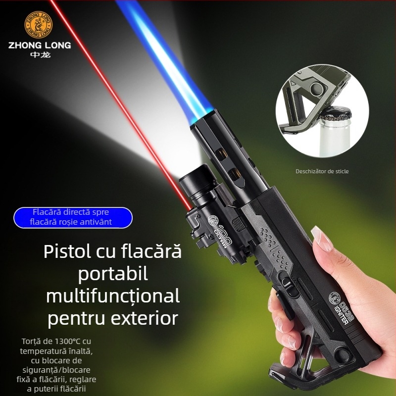Zhonglong ZL-053B Aprindere pentru trabucuri, rezistentă la temperaturi înalte, pentru grătar în aer liber, aprindere cu flacără directă, reîncărcabilă, torță portabilă