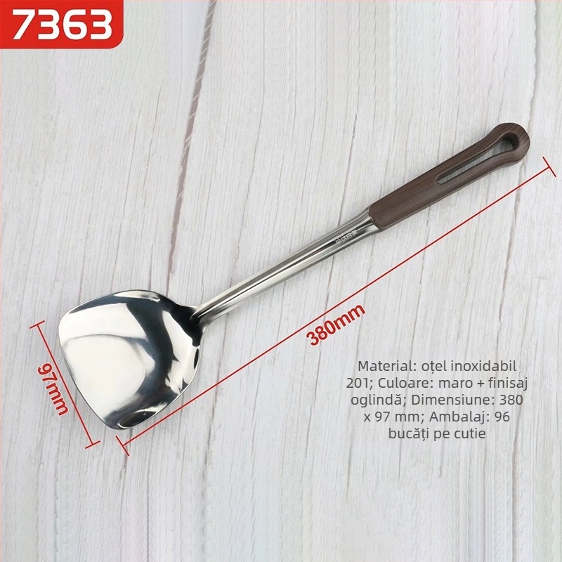 Spatulă din oțel inoxidabil cu mâner din lemn de stejar – ușoară, cu construcție îngroșată pentru bucătărie