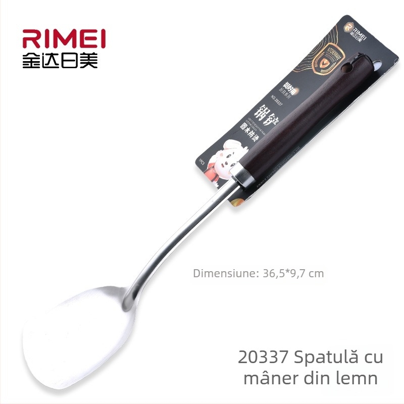 Spatulă din oțel inoxidabil cu mâner din lemn de stejar – ușoară, cu construcție îngroșată pentru bucătărie