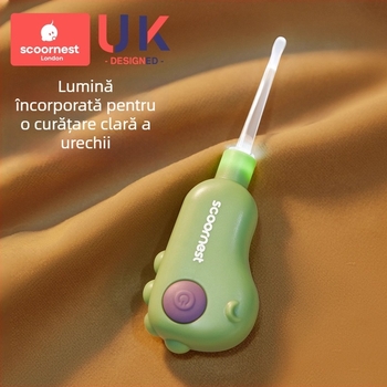 Lingură de urechi pentru bebeluși cu lumină, instrument de îndepărtare vizibilă a cerumenului cu vârf moale pentru copii