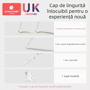 Lingură de urechi pentru bebeluși cu lumină, instrument de îndepărtare vizibilă a cerumenului cu vârf moale pentru copii