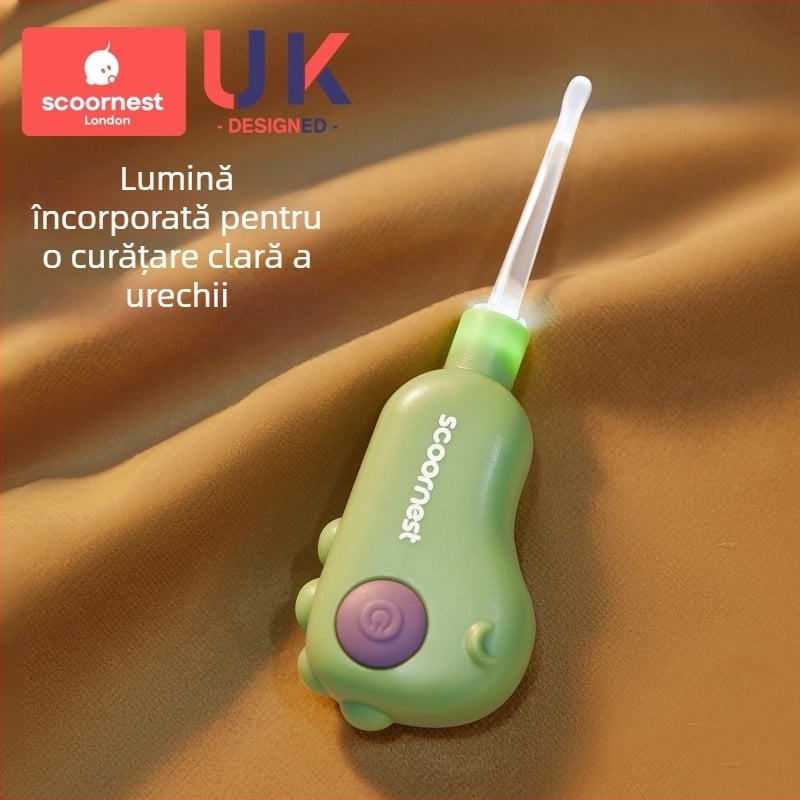 Lingură de urechi pentru bebeluși cu lumină, instrument de îndepărtare vizibilă a cerumenului cu vârf moale pentru copii