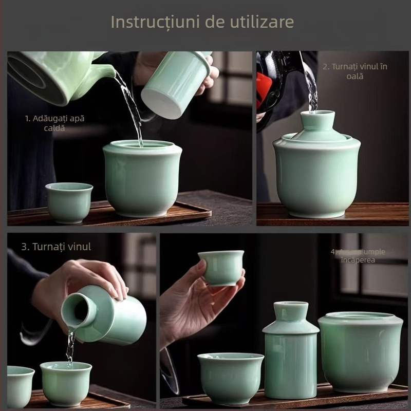 Set ceramic pentru încălzire lichior cu cești, pentru uz casnic, stil chinezesc