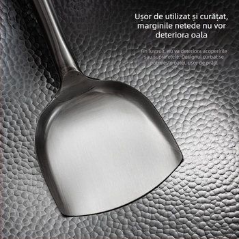 Set spatule din oțel inoxidabil cu mâner din lemn, durabil pentru gătit — spatulă pentru tigaie, lingură de supă cu găuri și strecurătoare pentru bucătărie de acasă