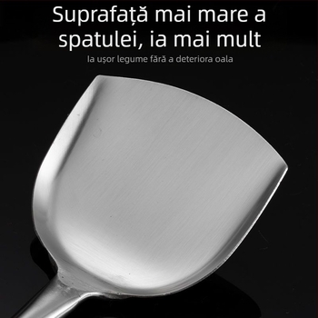 Set spatule din oțel inoxidabil cu mâner din lemn, durabil pentru gătit — spatulă pentru tigaie, lingură de supă cu găuri și strecurătoare pentru bucătărie de acasă