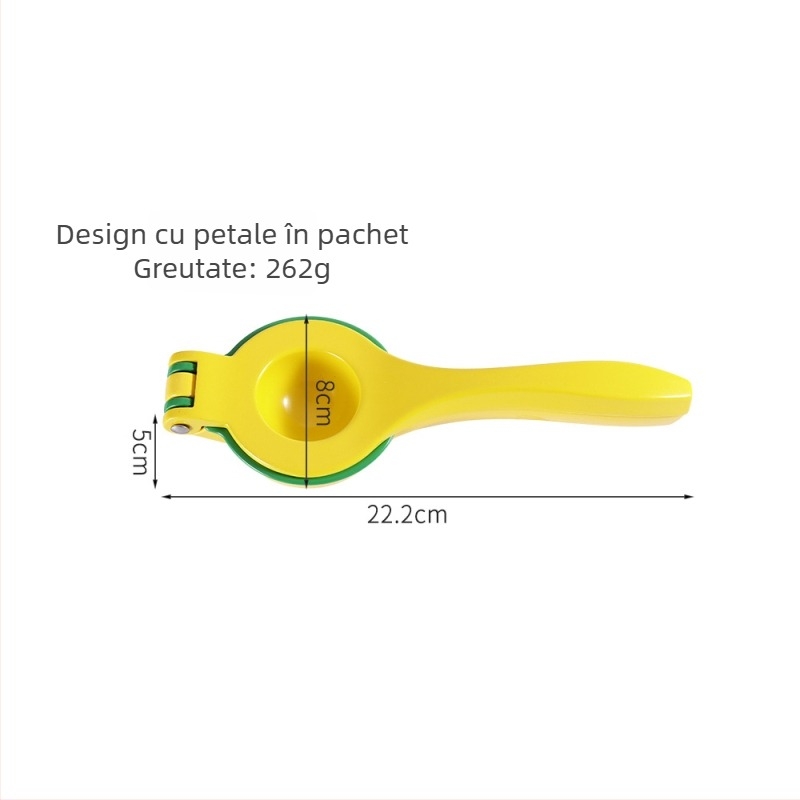 Storcător manual de lămâie cu presiune în trei straturi, aliaj de aluminiu, dimensiuni 22,5 × 7,5 cm
