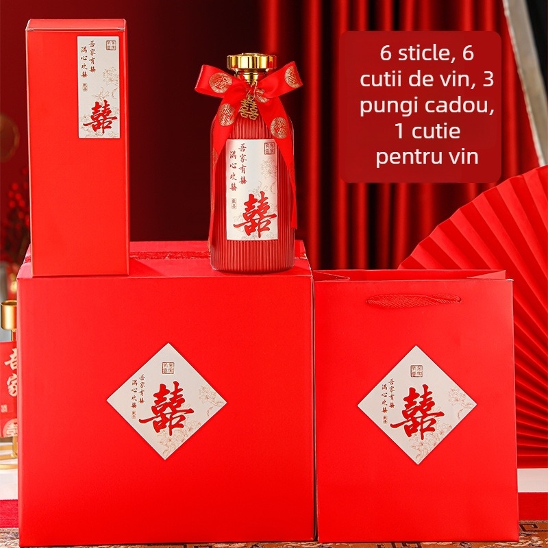 Sticle de vin pentru nuntă și sticle de sticlă pentru logodnă, set sigilat într-o cutie cadou premium