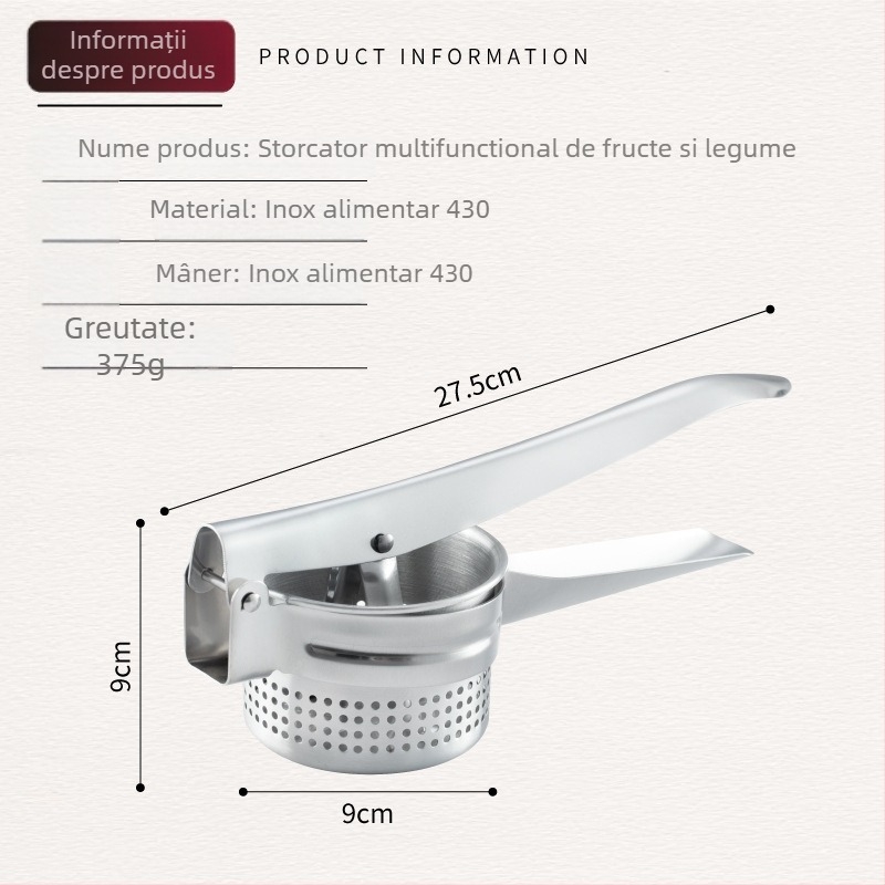 Zdrobitor de cartofi din oțel inoxidabil, storcător manual pentru piure de dovleac – unealtă de bucătărie