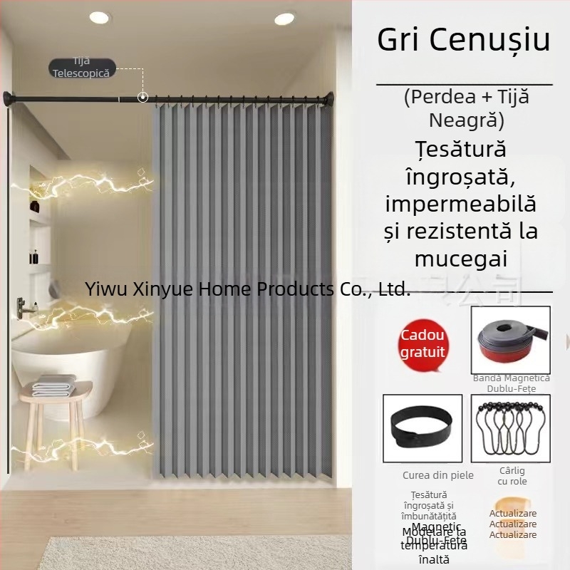Set de perdele de duș pliabile, invizibil, fără găuri, material impermeabil, separare ud-uscat în baie