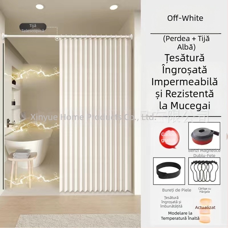 Set de perdele de duș pliabile, invizibil, fără găuri, material impermeabil, separare ud-uscat în baie