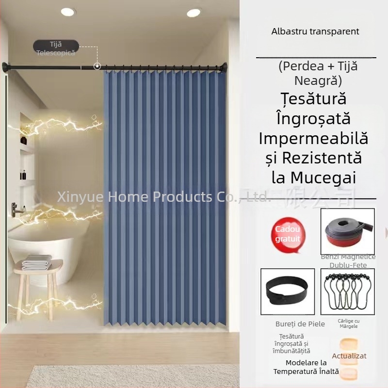 Set de perdele de duș pliabile, invizibil, fără găuri, material impermeabil, separare ud-uscat în baie