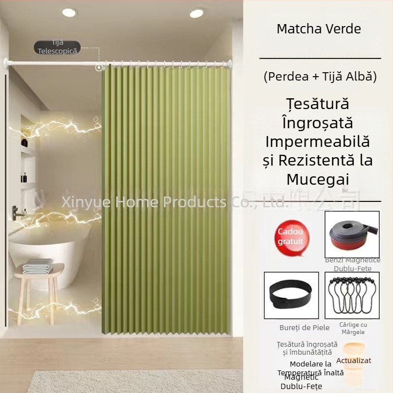 Set de perdele de duș pliabile, invizibil, fără găuri, material impermeabil, separare ud-uscat în baie