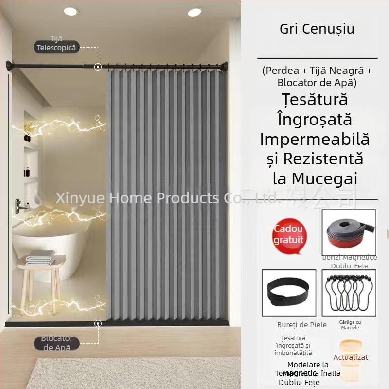 Set de perdele de duș pliabile, invizibil, fără găuri, material impermeabil, separare ud-uscat în baie